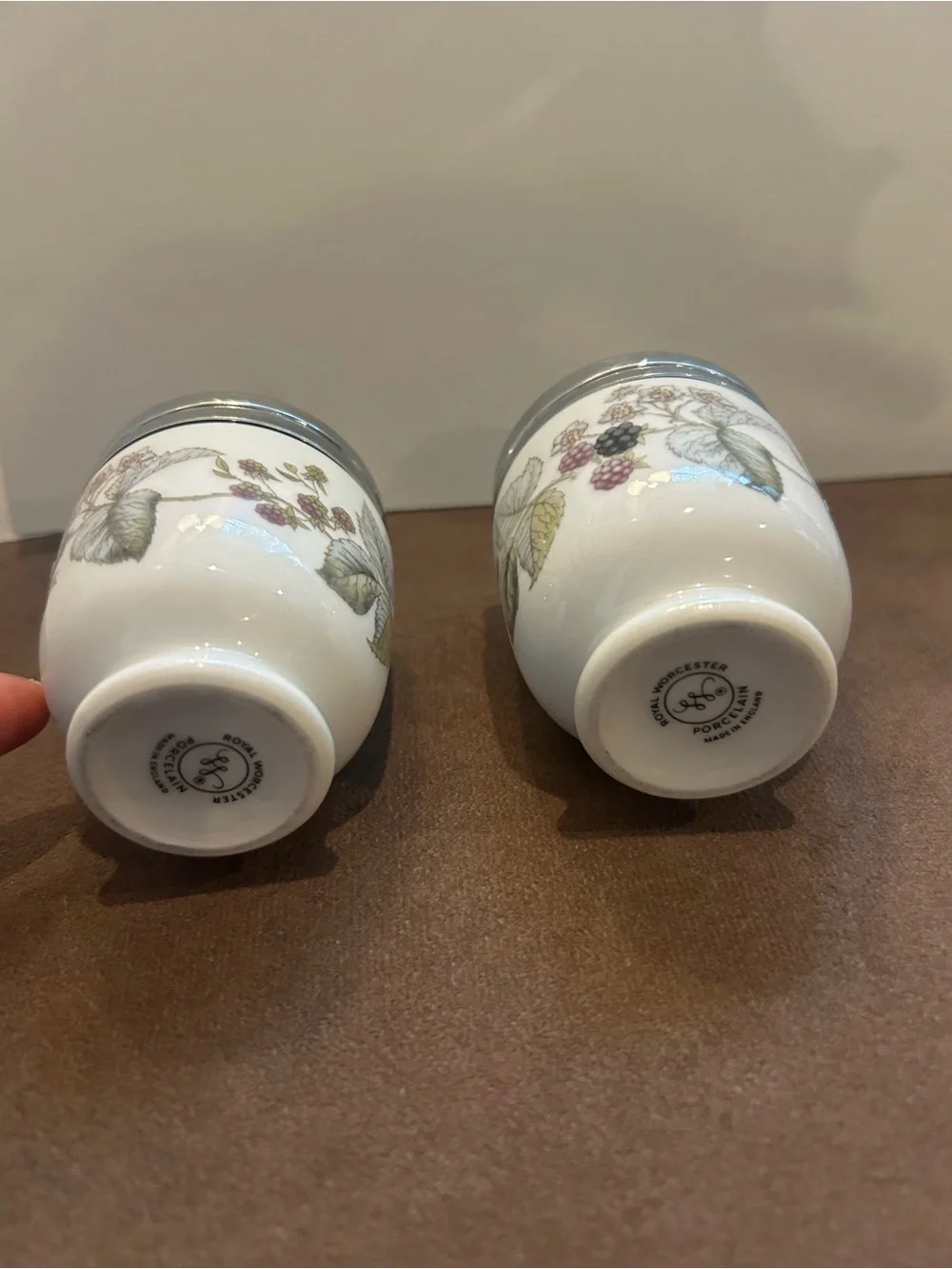 Porcelain Egg Cups with Silver Lids and Berry Motif - Picture 2 of 13